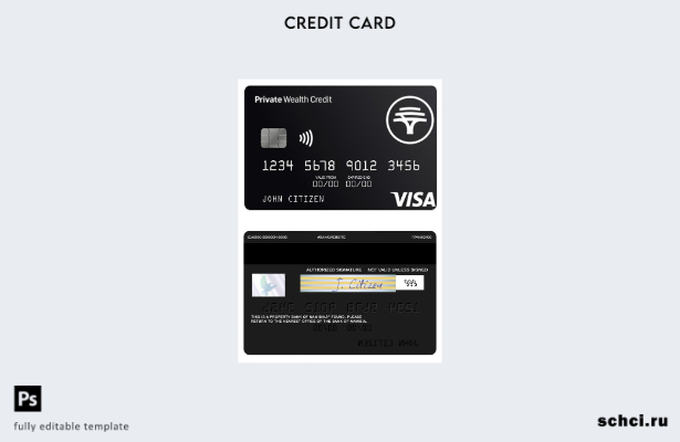 скачать в цифровом формате Шаблон кредитной карты Visa для частного благосостоян